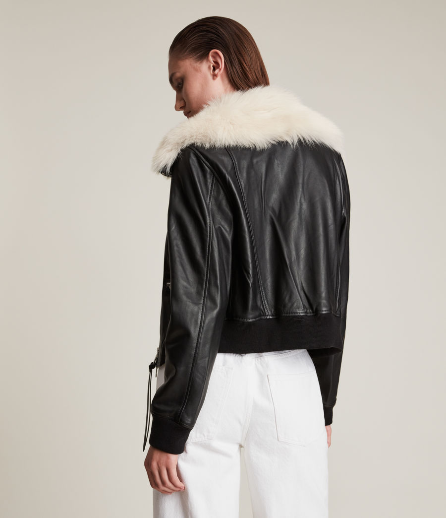 Women's Wisley Shearling Leather Jacket (black_off_white) - Image 6