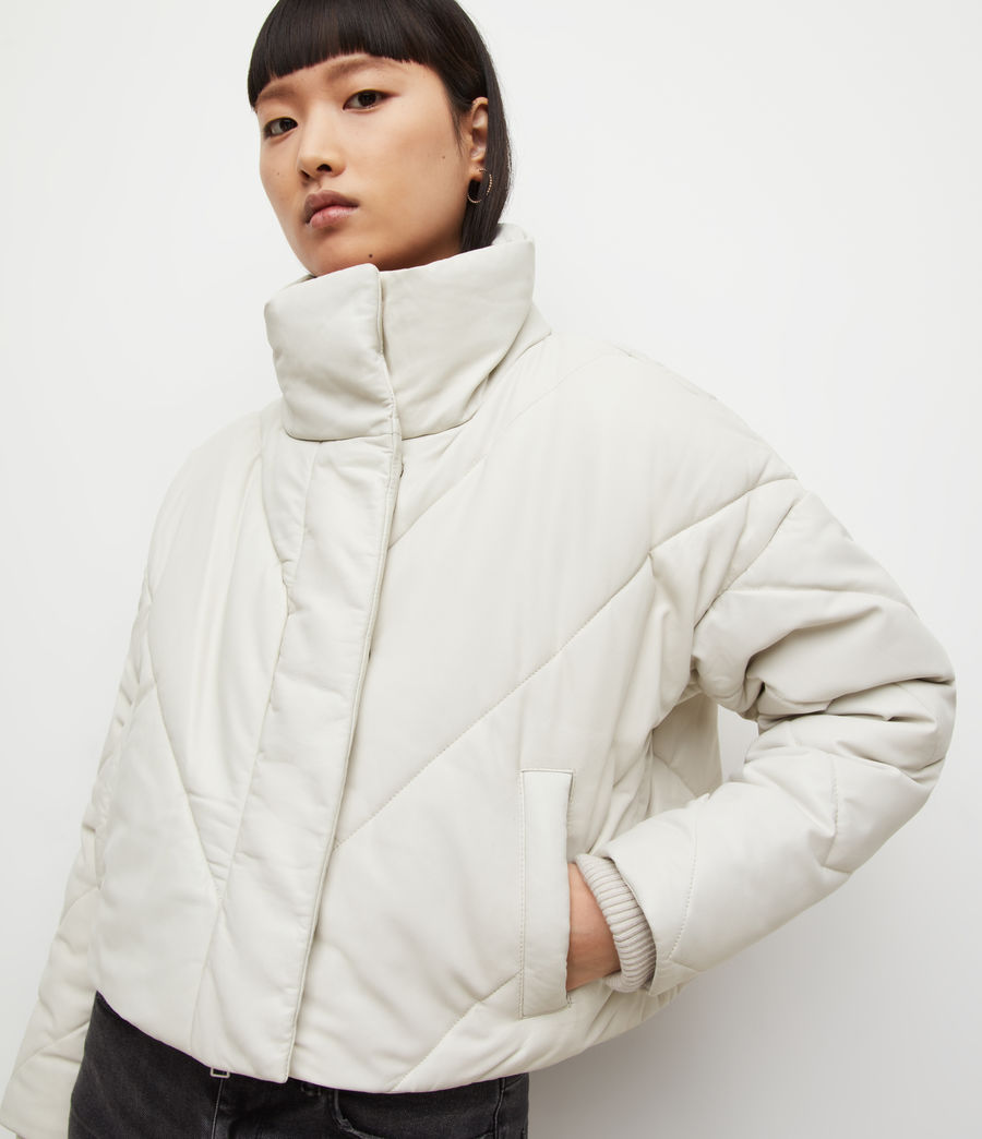 Damen Miyla Cropped Leather Bomber Jacket (optic_white) - Image 1