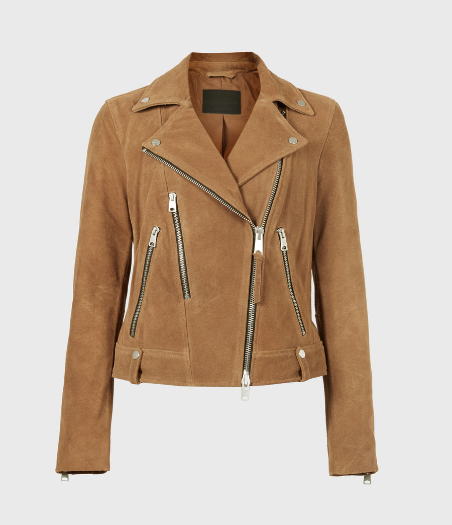 ALLSAINTS UK: Womens Neko Suede Biker Jacket (tan_brown)