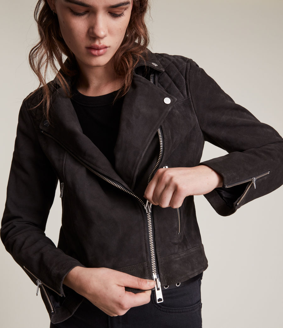 Women's Caden Suede Biker Jacket (washed_black) - Image 4