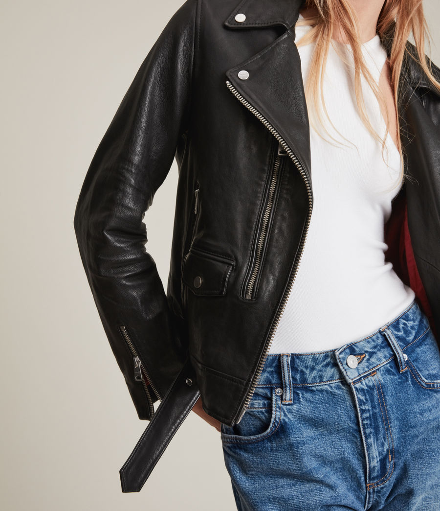 Women's Dren Leather Biker Jacket (black) - Image 2