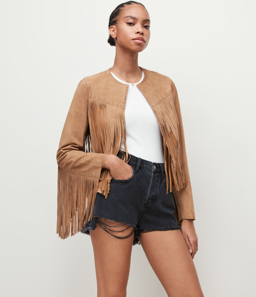 Women's Astral Suede Fringed Jacket (tan_brown) - Image 7