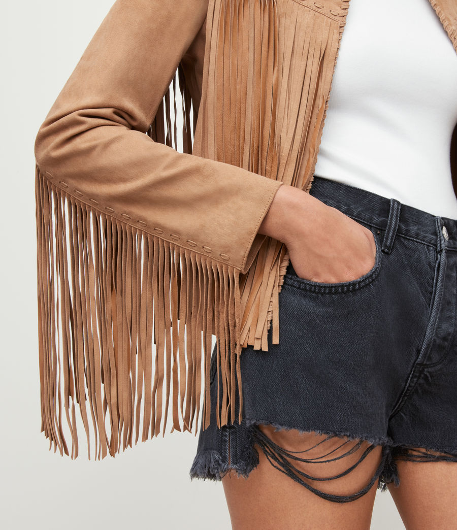Women's Astral Suede Fringed Jacket (tan_brown) - Image 2