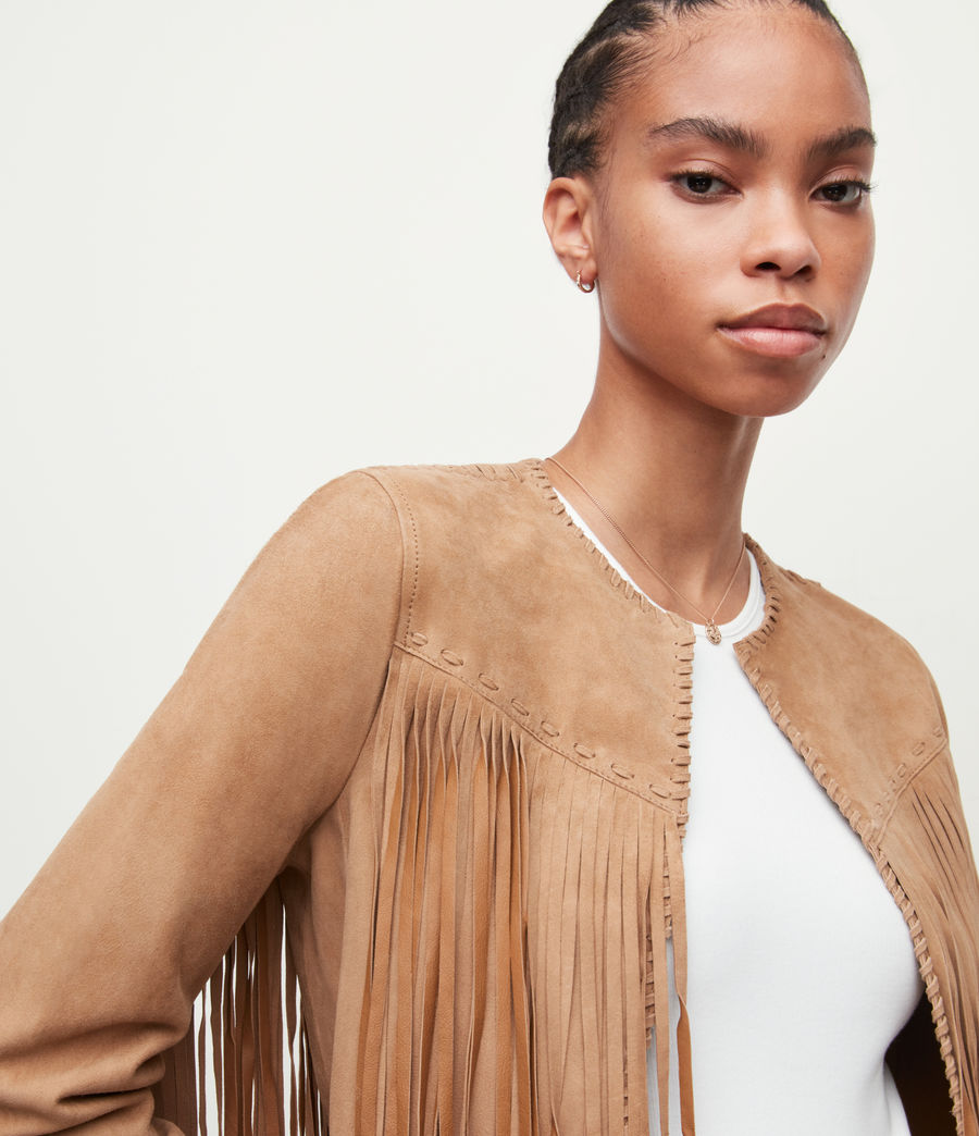 Women's Astral Suede Fringed Jacket (tan_brown) - Image 4