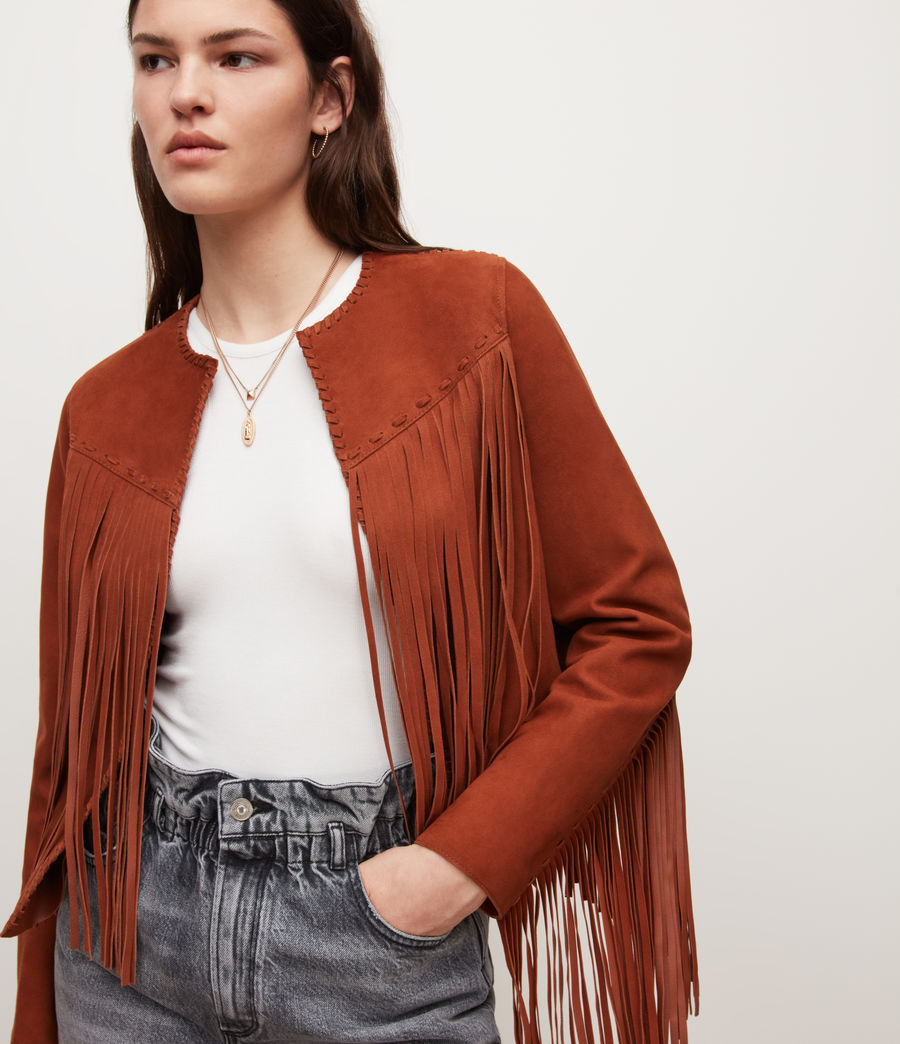Women's Astral Suede Fringed Jacket (amber_brown) - Image 1