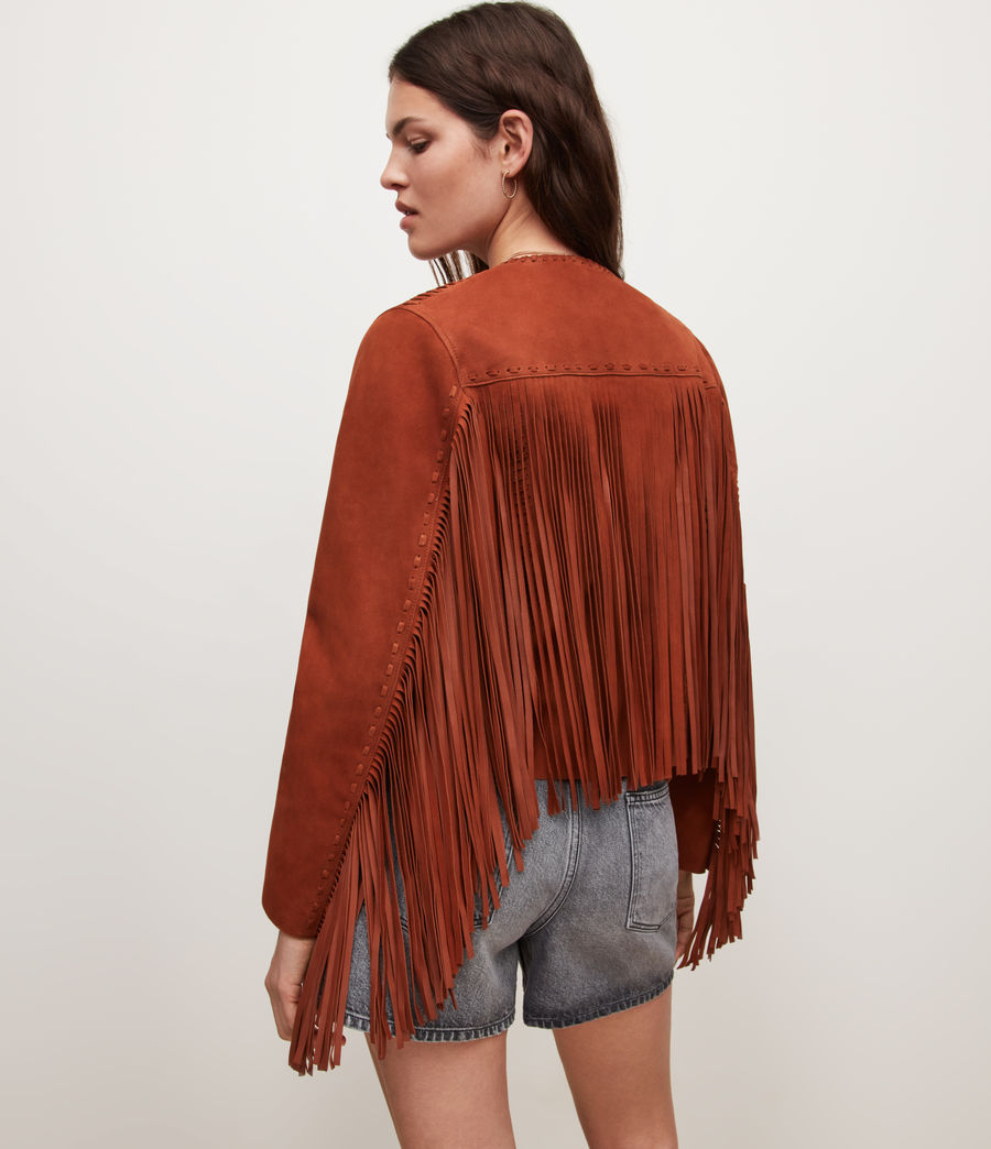 Women's Astral Suede Fringed Jacket (amber_brown) - Image 2