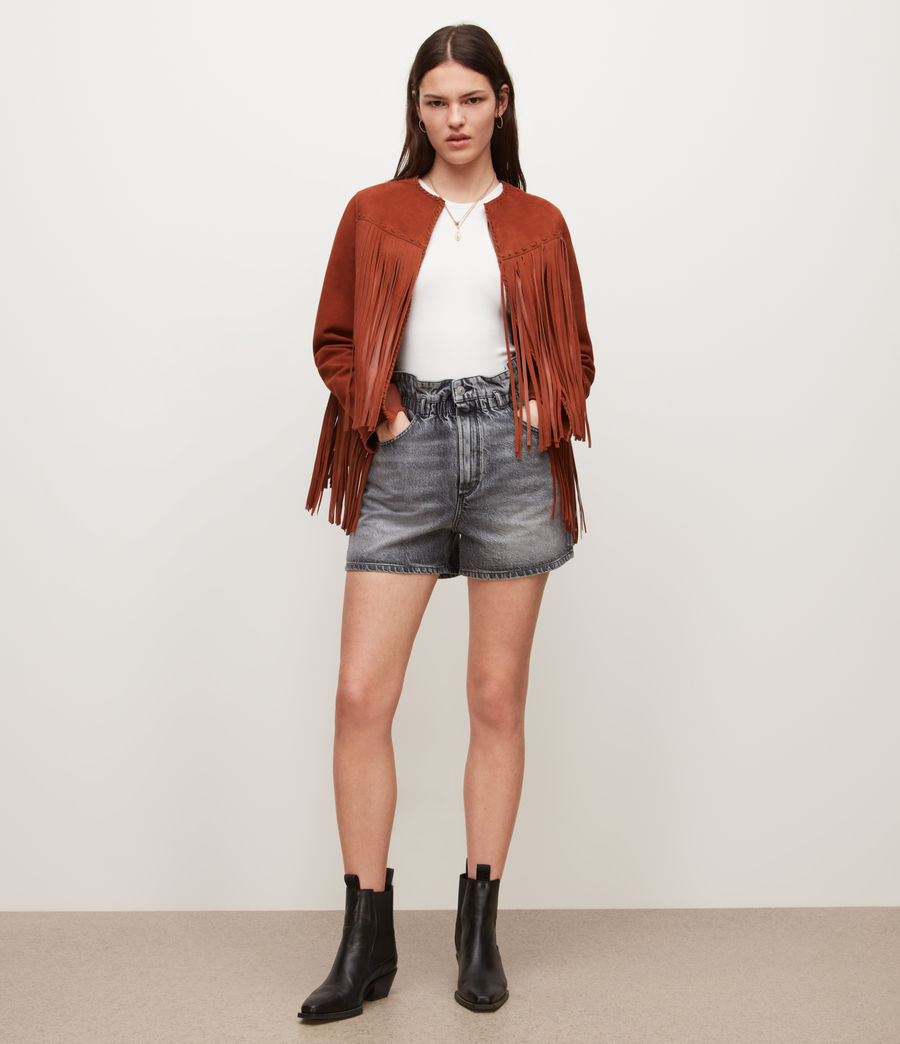 Women's Astral Suede Fringed Jacket (amber_brown) - Image 3