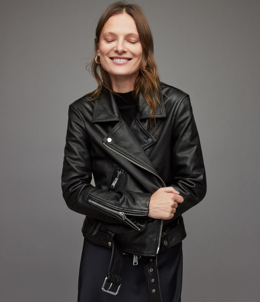 Women's Luna Leather Biker Jacket (black) - Image 7