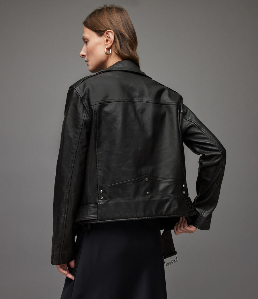 Women's Luna Leather Biker Jacket (black) - Image 8