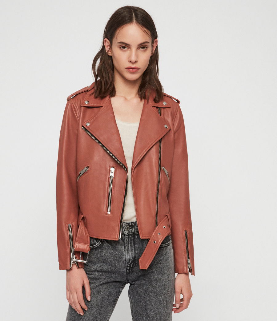 ALLSAINTS UK: Womens Balfern Leather Biker Jacket (rose_wood_pink)