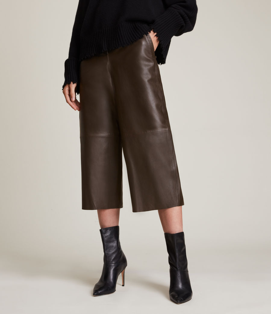 Damen Leah Leather Culottes (khaki_green) - Image 2