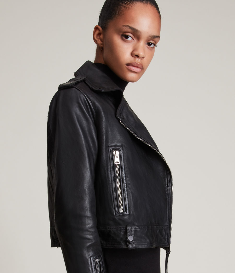 Womens Ayra Leather Biker Jacket (black) - Image 2