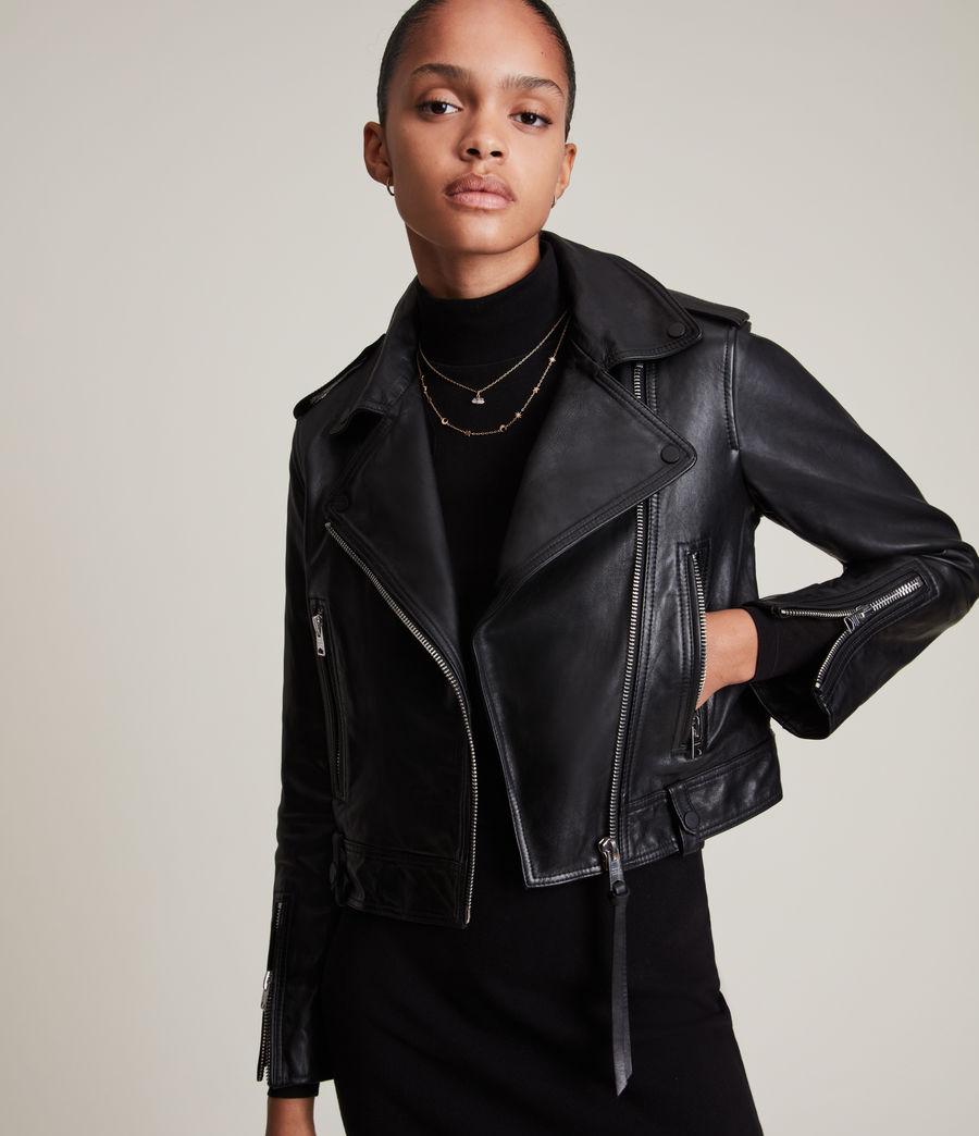 Women's Ayra Leather Biker Jacket (black) - Image 3