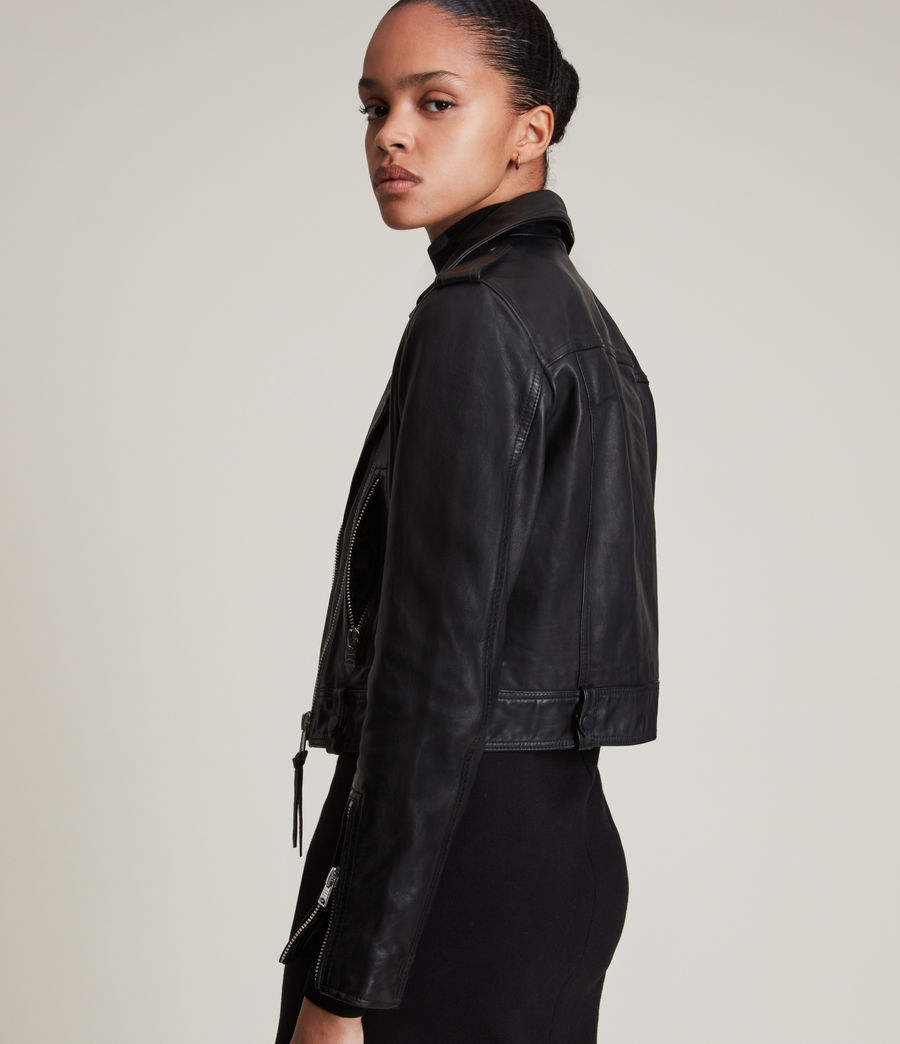 Womens Ayra Leather Biker Jacket (black) - Image 4