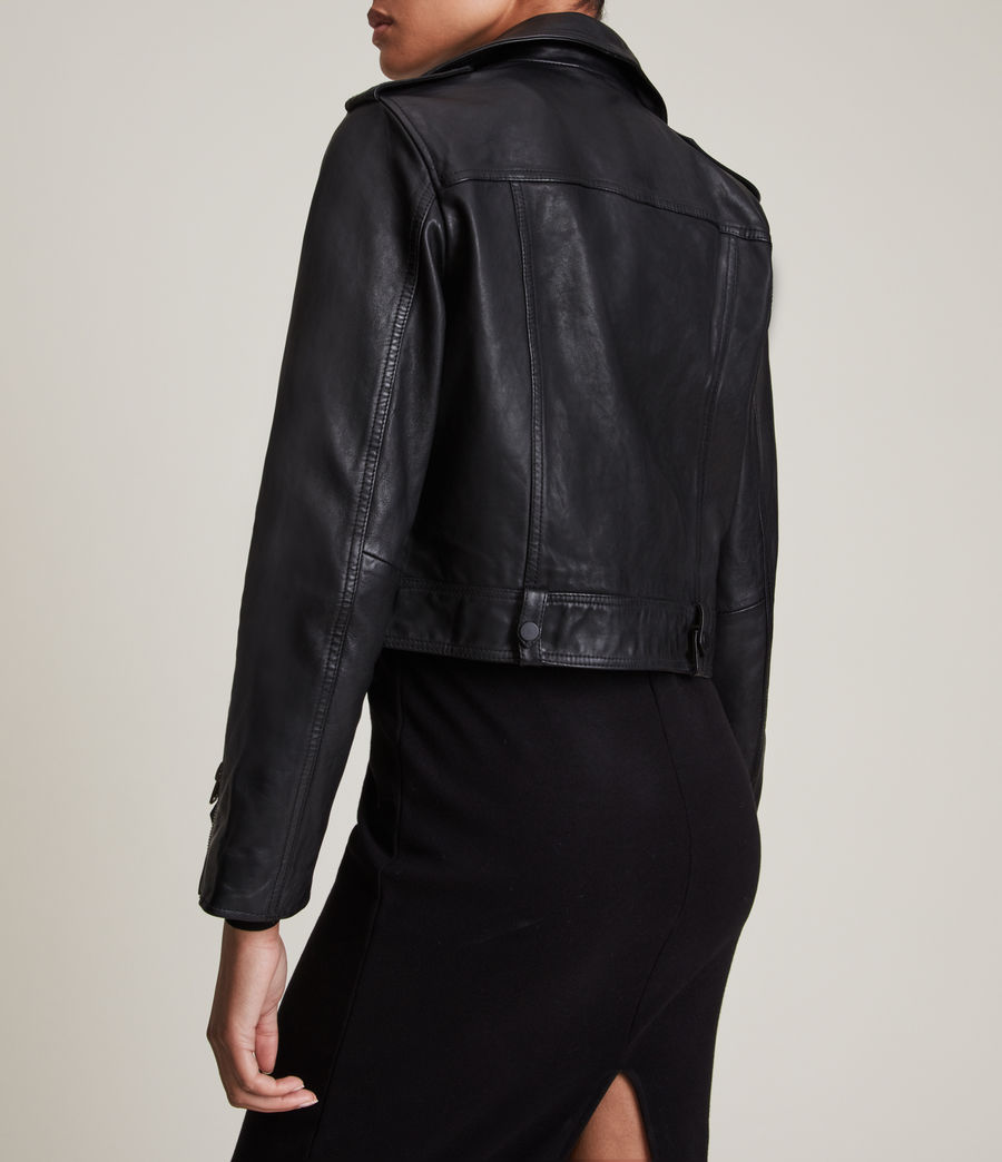 Womens Ayra Leather Biker Jacket (black) - Image 5