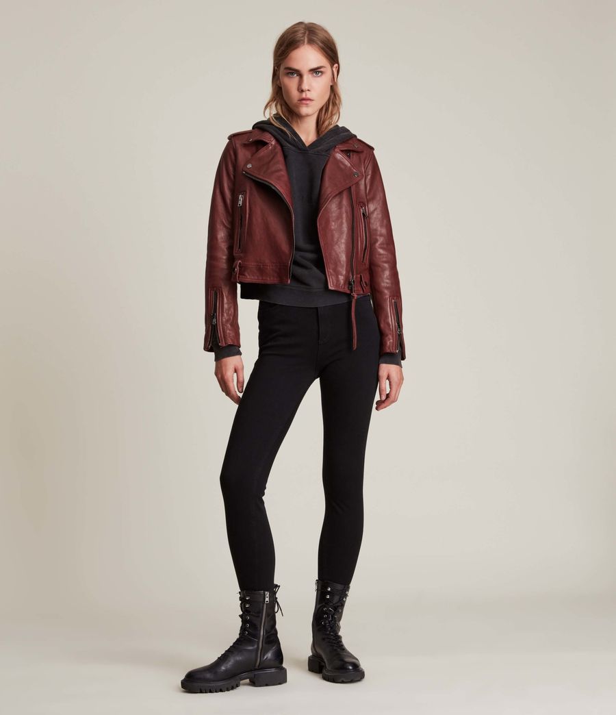 Women's Ayra Leather Biker Jacket (cherry_oak_red) - Image 3