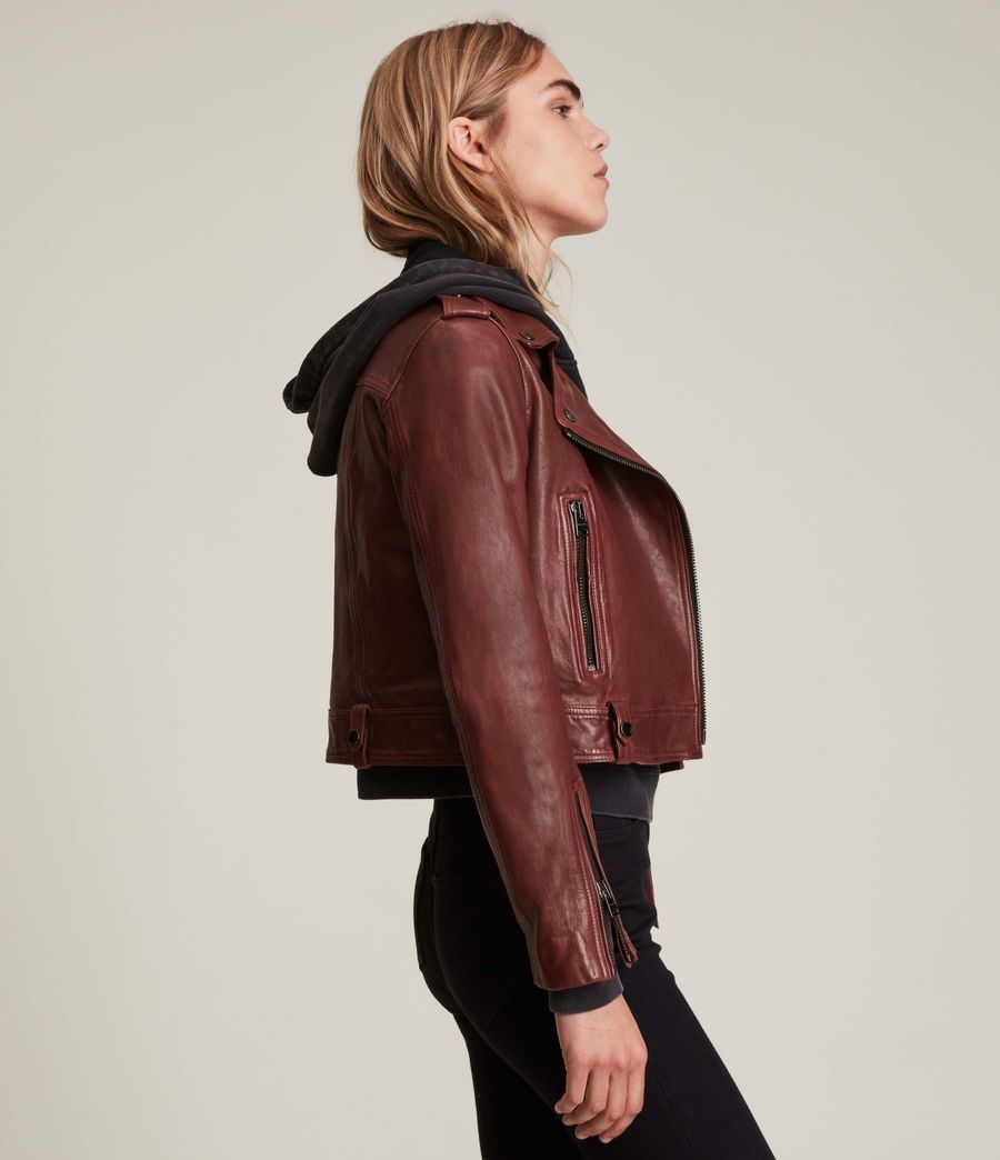 Womens Ayra Leather Biker Jacket (cherry_oak_red) - Image 5