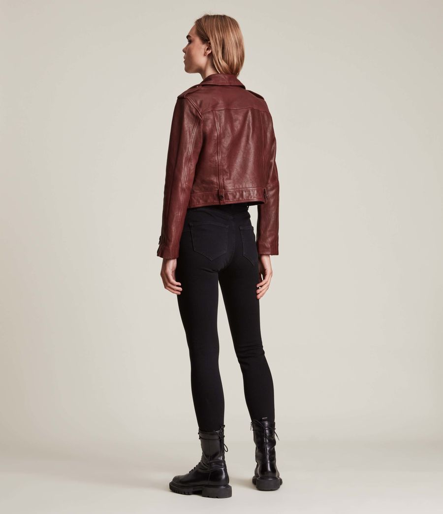 Women's Ayra Leather Biker Jacket (cherry_oak_red) - Image 6