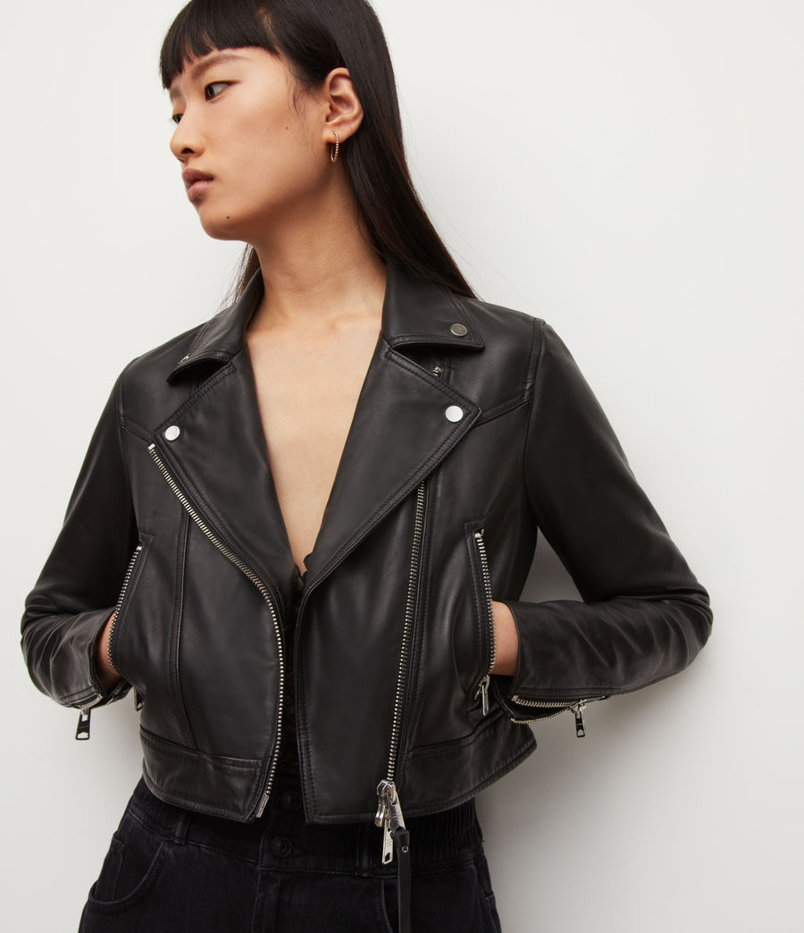 Women's Rift Leather Biker Jacket (black) - Image 1