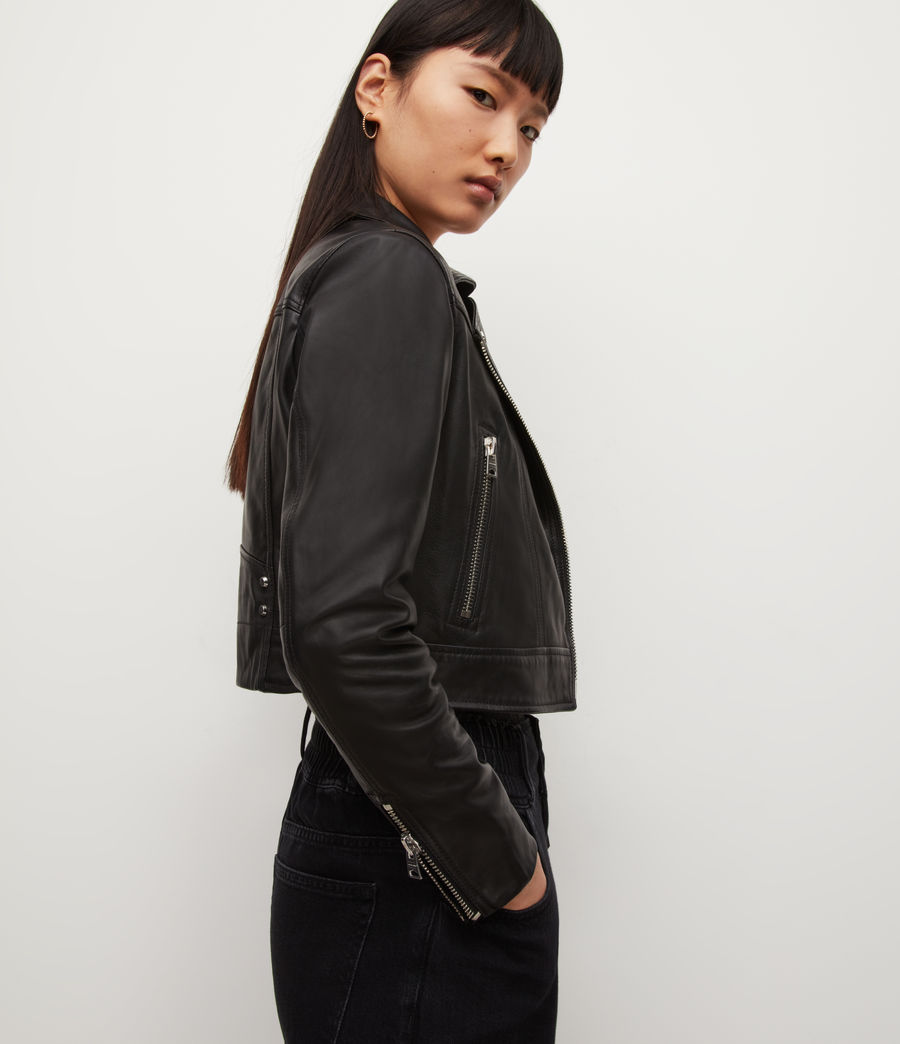 Women's Rift Leather Biker Jacket (black) - Image 4