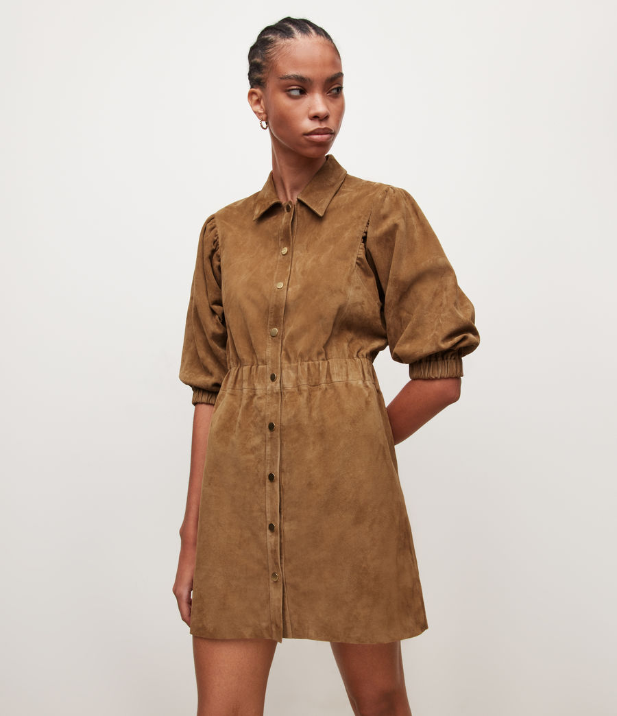 Womens Osa Suede Mini Dress (tan_brown) - Image 3