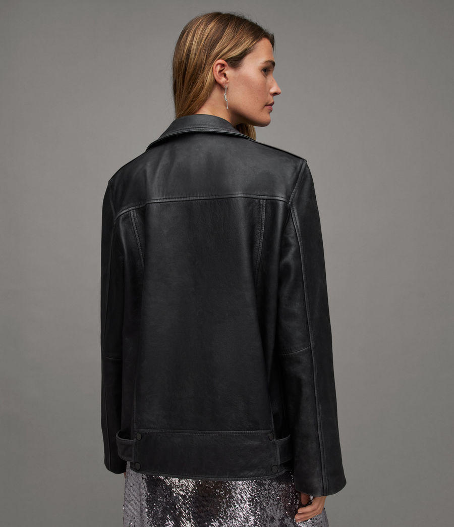 Womens Billie Oversized Leather Biker Jacket (black) - Image 5