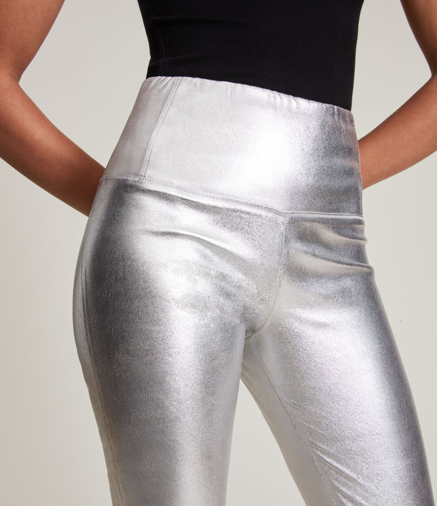 Womens Cora Foil Leather Leggings (silver) - Image 3