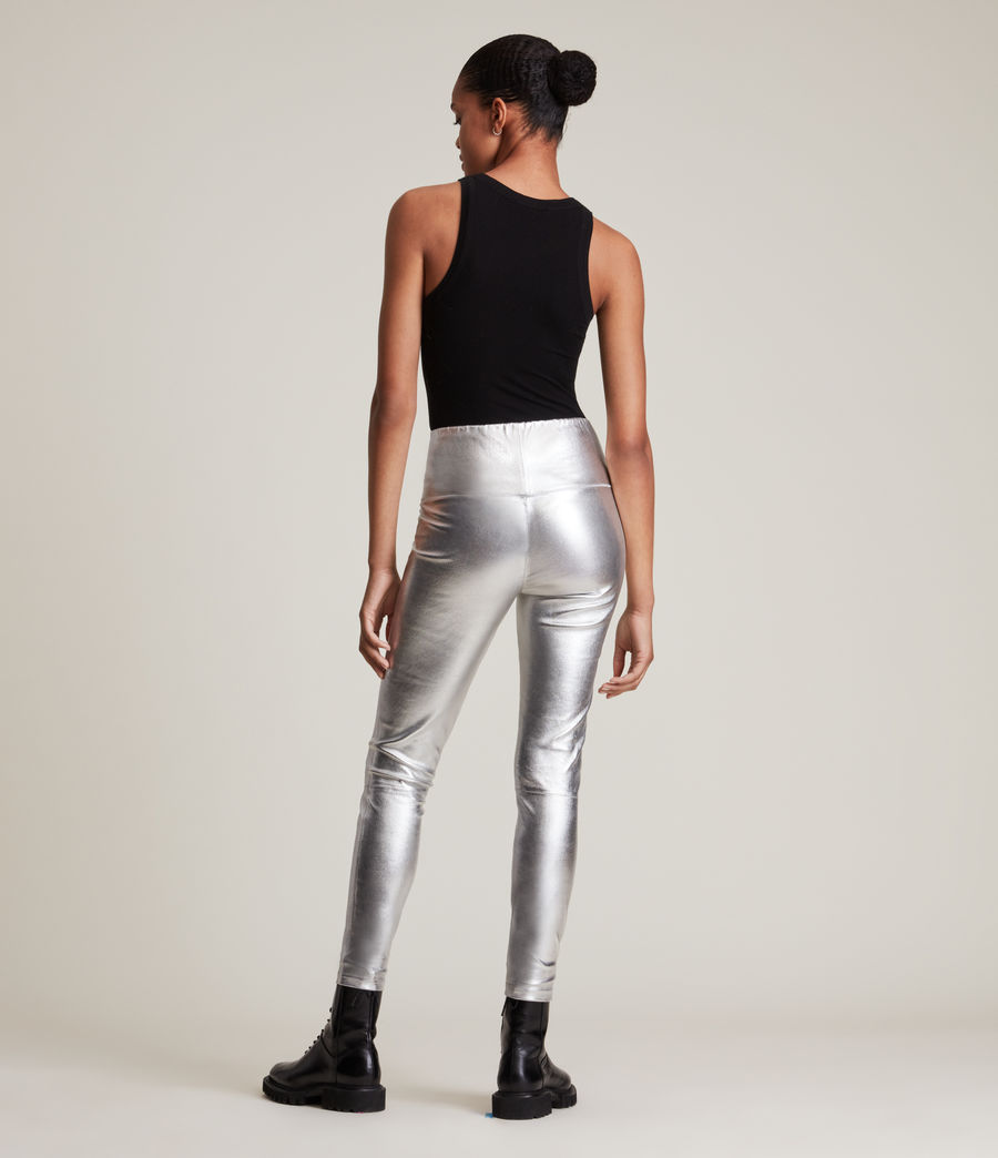 Women's Cora Foil Leather Leggings (silver) - Image 4