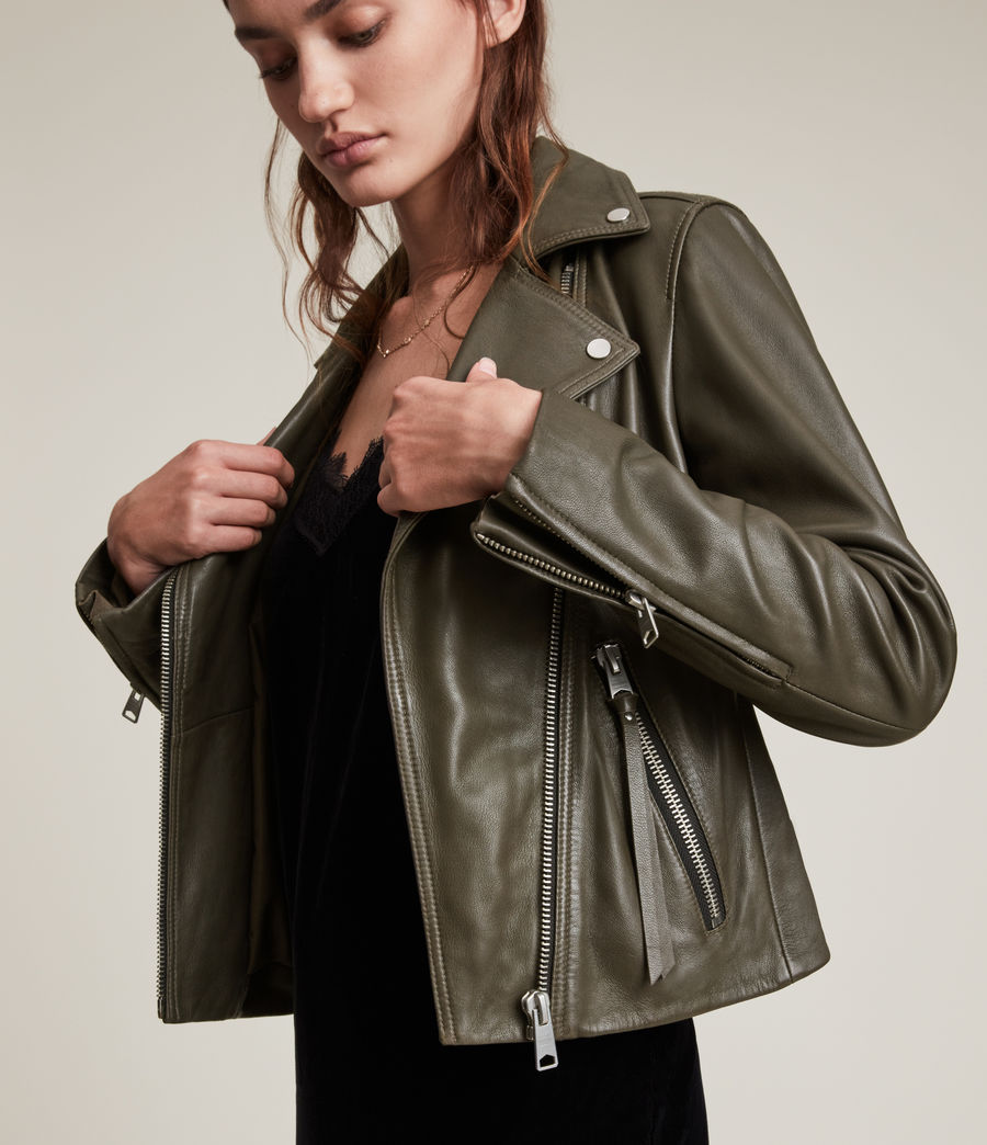 Womens Dalby Leather Biker Jacket (stone) - Image 2