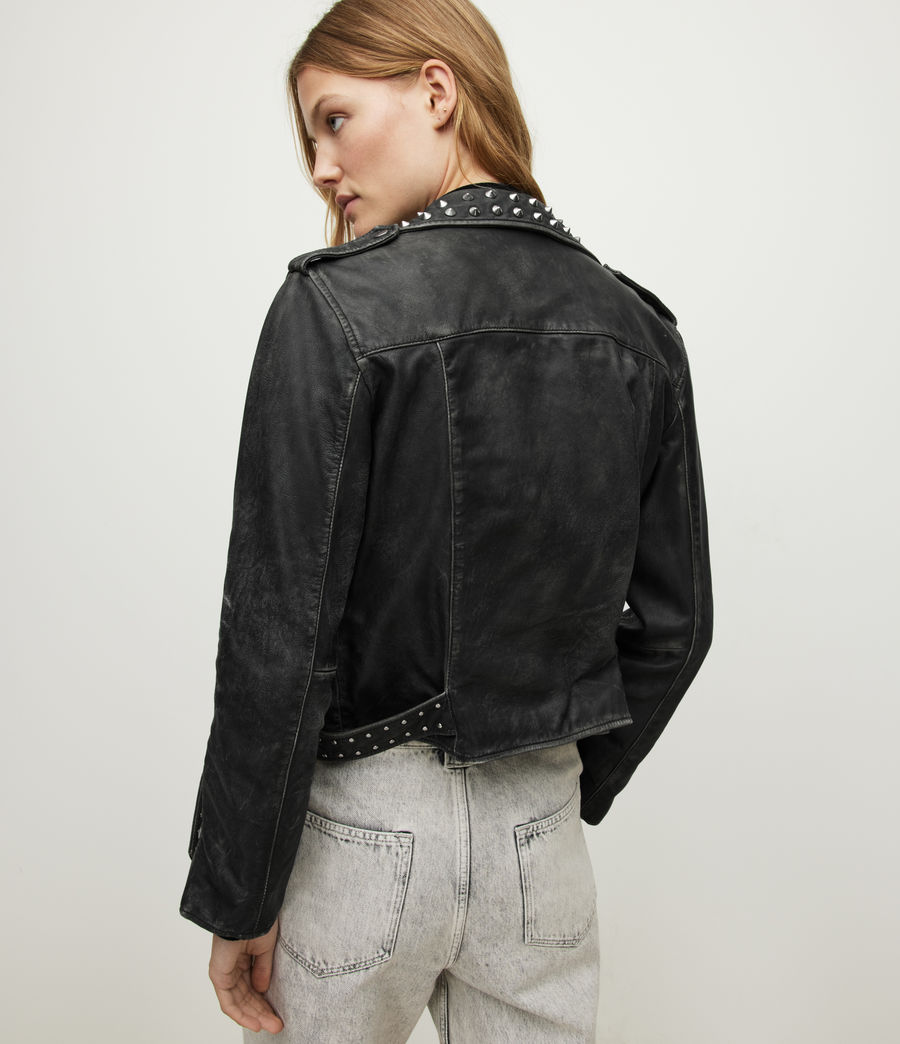 Women's Balfern Leather Studded Biker Jacket (black) - Image 7