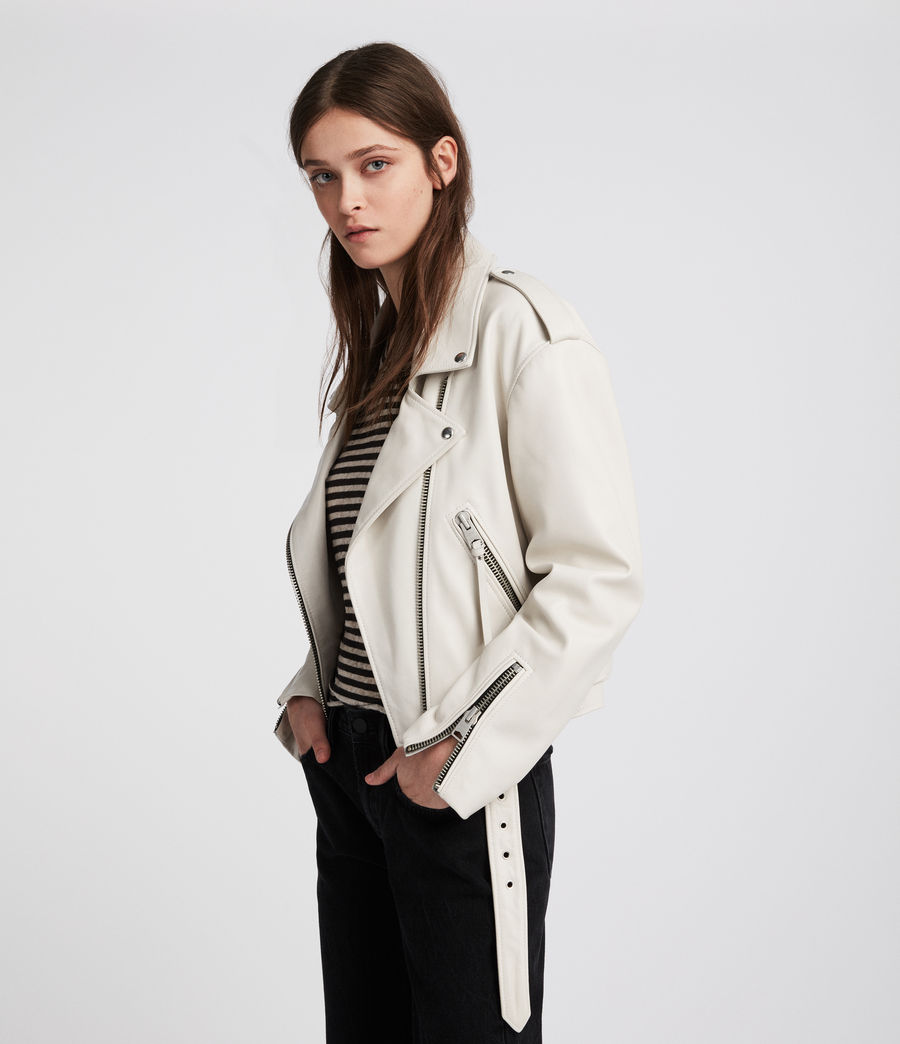 ALLSAINTS US: Womens Anderson Leather Biker Jacket (white)