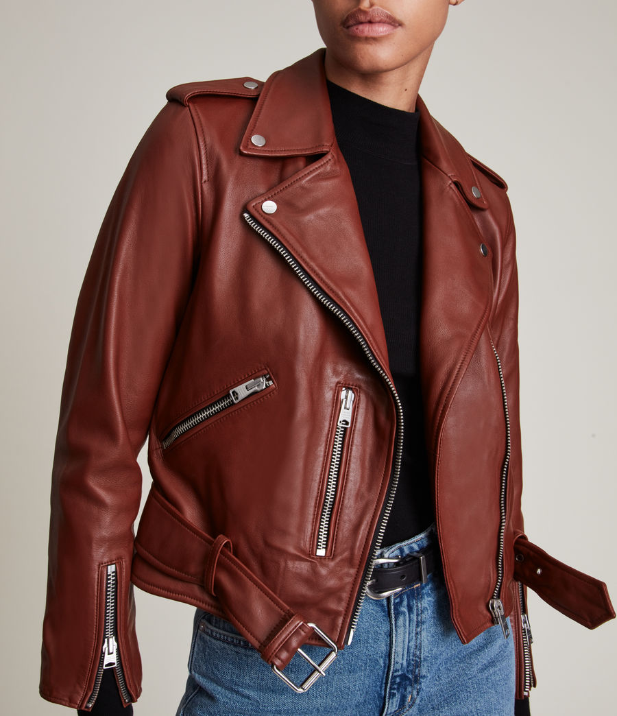 Women's Balfern Leather Biker Jacket (fire_red) - Image 2