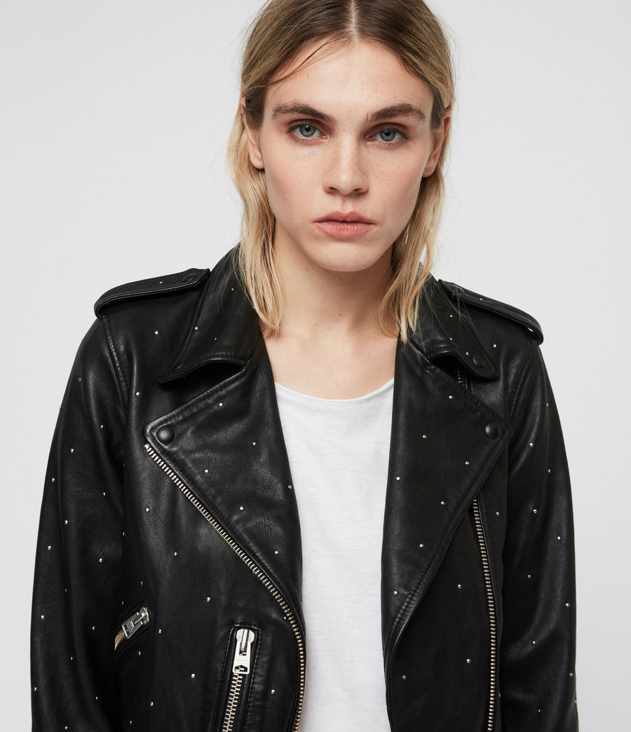 ALLSAINTS UK: Womens Studded Balfern Leather Biker Jacket (black)