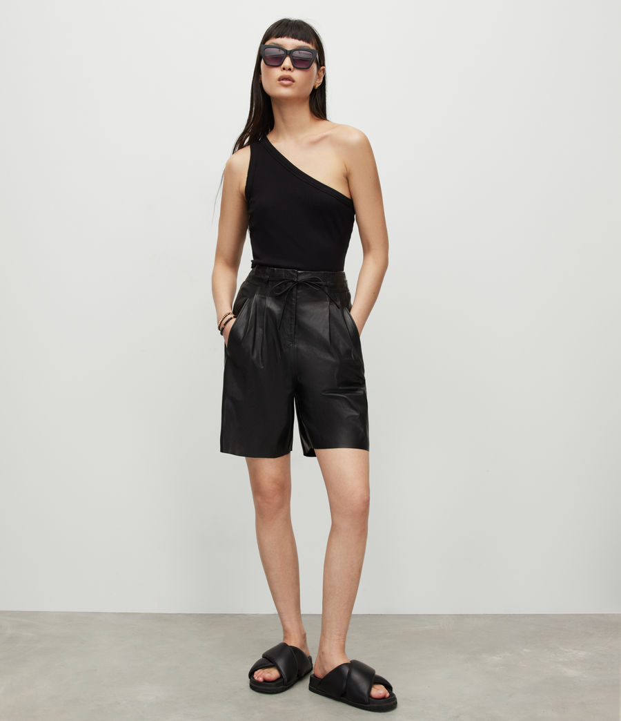 Womens Savannah High-Rise Leather Shorts (black) - Image 1