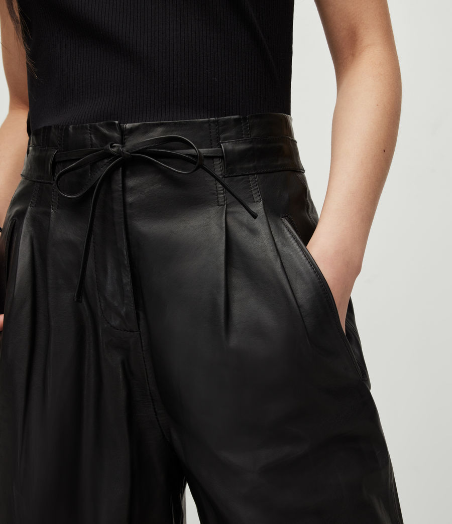 Women's Savannah High-Rise Leather Shorts (black) - Image 3