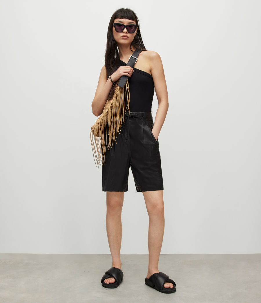 Women's Savannah High-Rise Leather Shorts (black) - Image 4