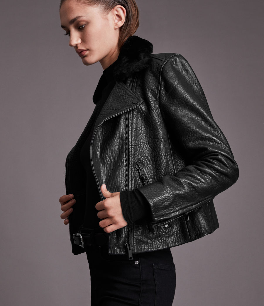 Women's Dalby Bubble Leather Biker Jacket (black) - Image 1
