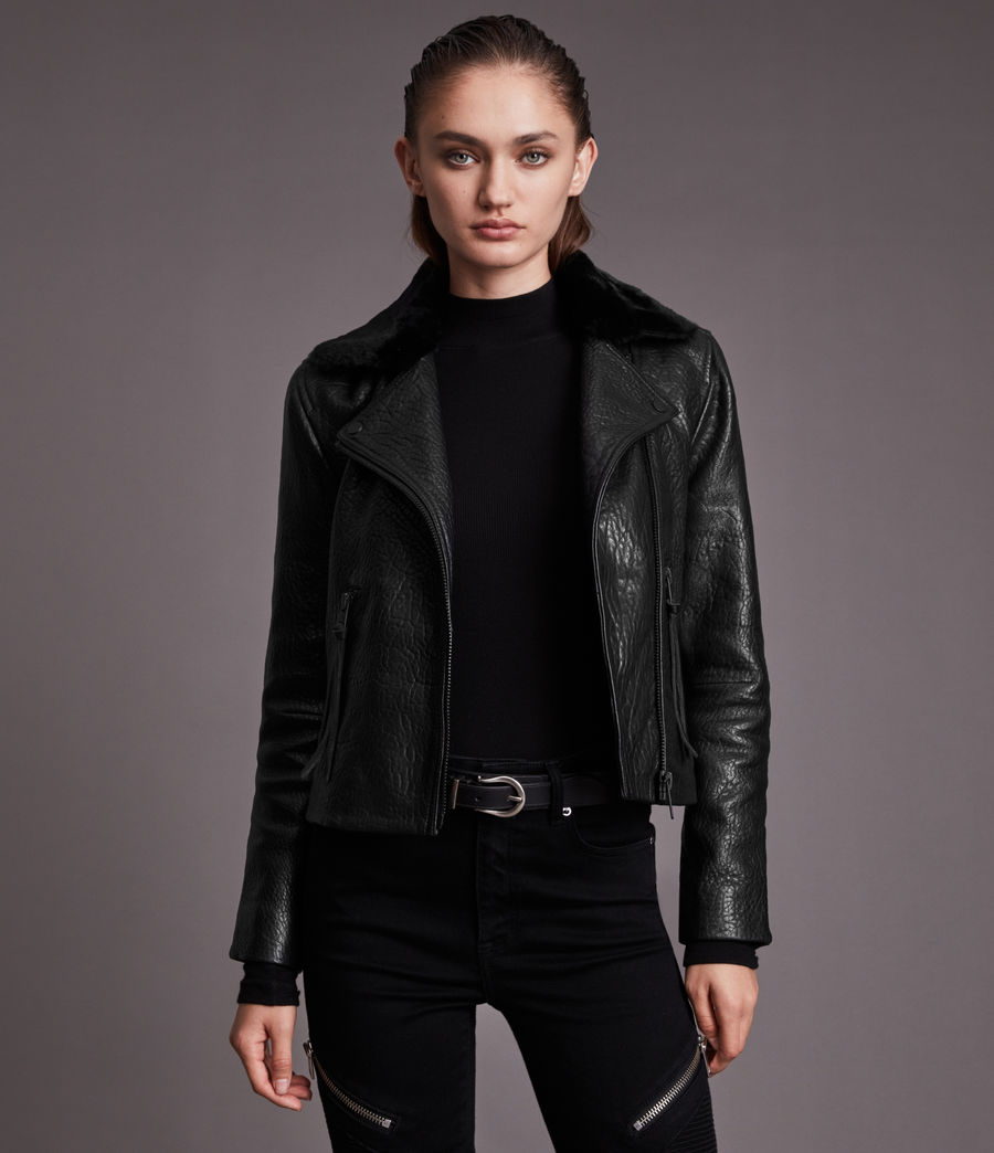 Women's Dalby Bubble Leather Biker Jacket (black) - Image 5