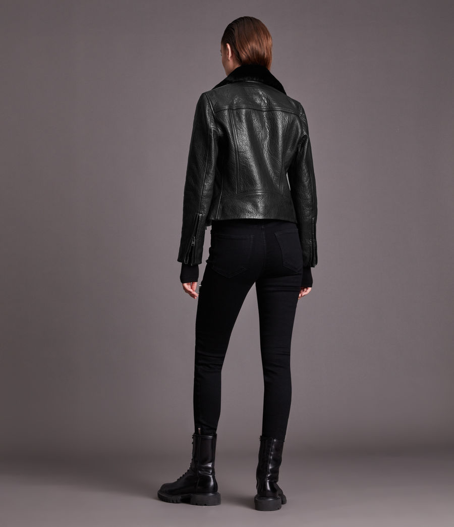 Women's Dalby Bubble Leather Biker Jacket (black) - Image 6