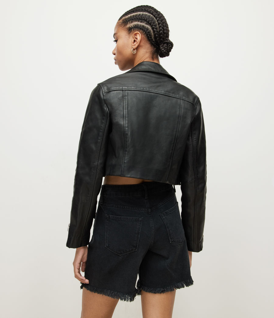 Women's Dren Leather Cropped Biker Jacket (black) - Image 5