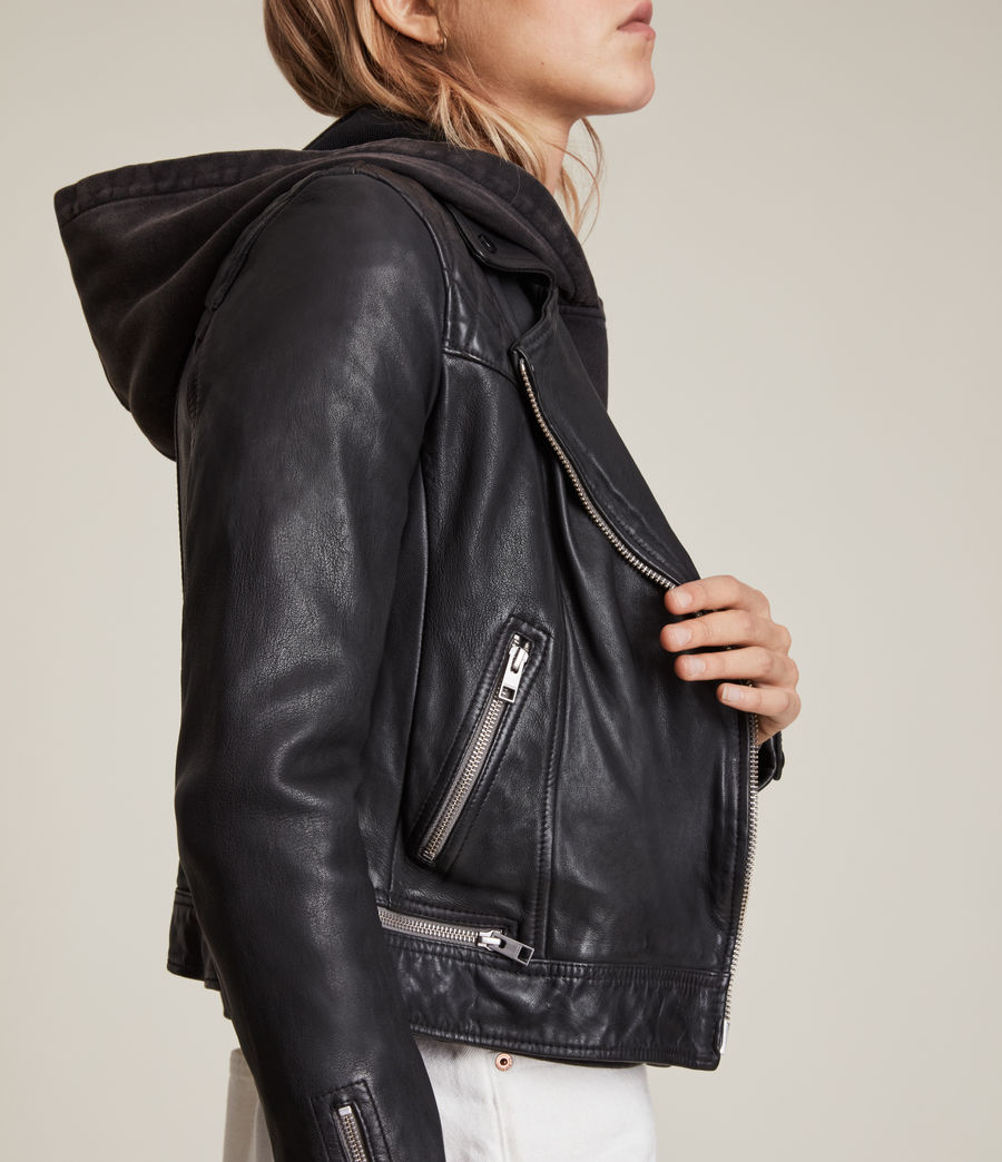 Womens Conroy Leather Biker Jacket (ink) - Image 7