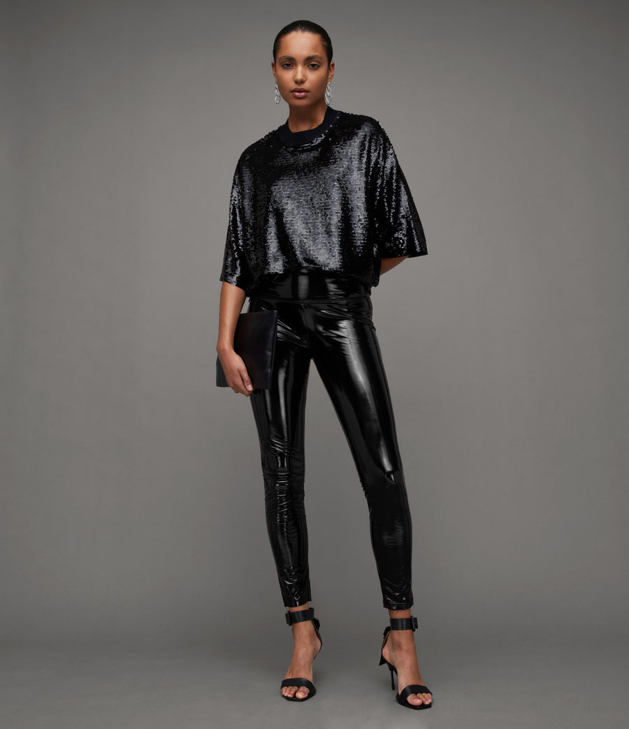 Womens Cora Shine Leather-Look Leggings (black) - Image 1
