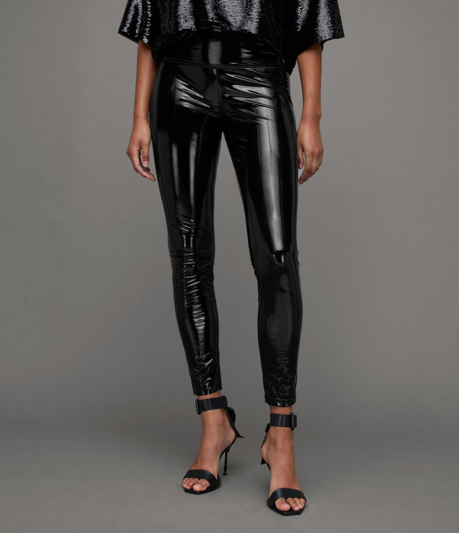 Womens Cora Shine Leather-Look Leggings (black) - Image 2