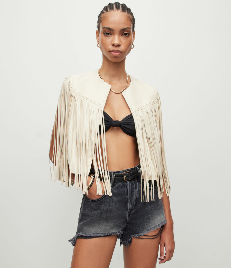 Womens Astral Leather Fringed Gilet (white) - Image 1