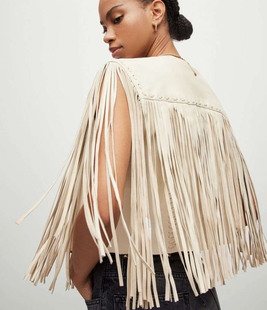 Women's Astral Leather Fringed Gilet (white) - Image 2