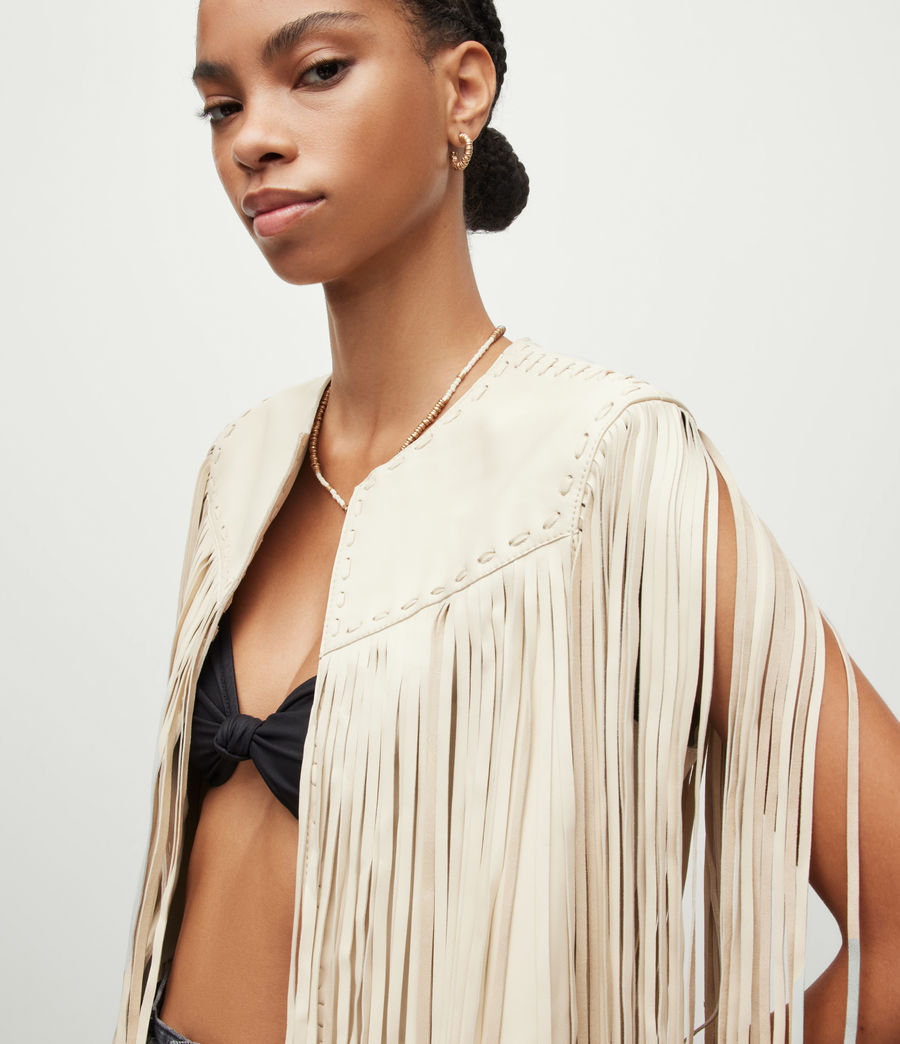 Women's Astral Leather Fringed Gilet (white) - Image 5