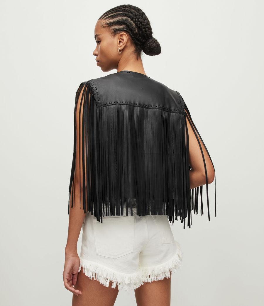 Womens Astral Leather Fringed Gilet (black) - Image 6