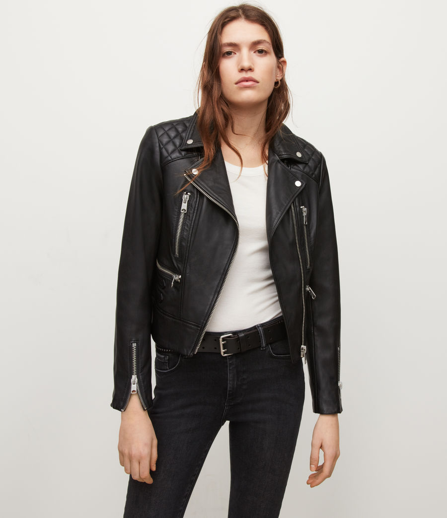 Womens Sulby Leather Biker Jacket (black) - Image 1