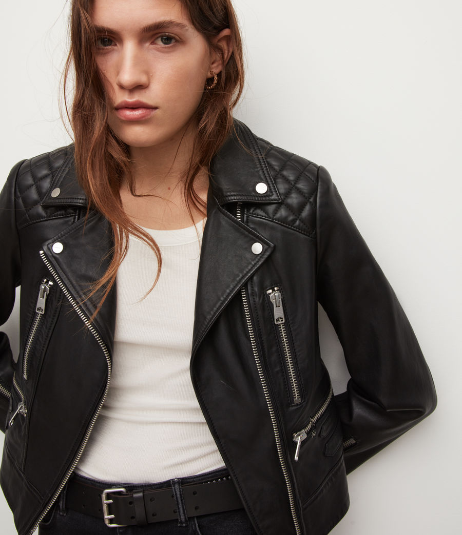 Womens Sulby Leather Biker Jacket (black) - Image 2