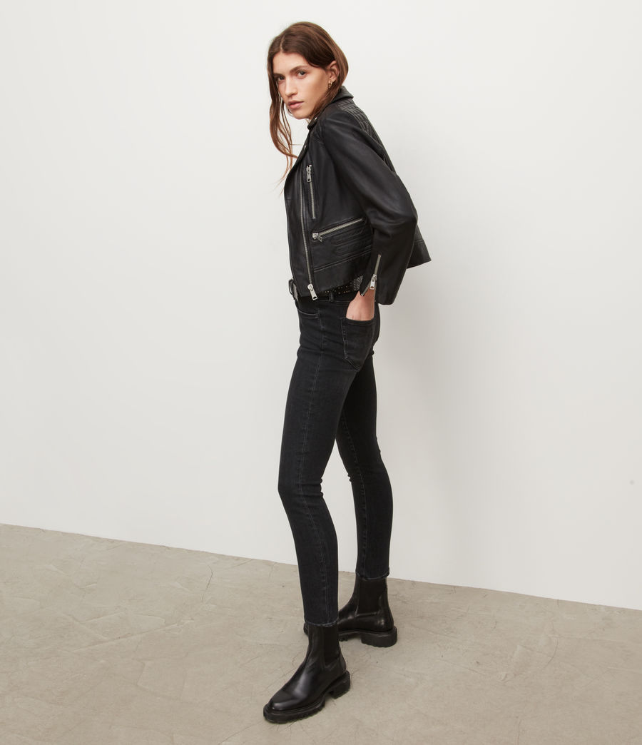 Womens Sulby Leather Biker Jacket (black) - Image 3
